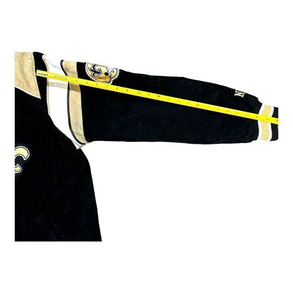 New Orleans Saints NFL Varsity Jacket Medium Black Gold Suede VTG Full Zip SEE - Picture 10 of 12